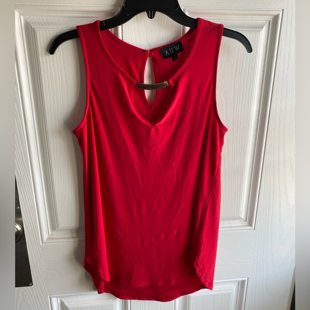 Red Sleeveless Blouse Top with Gold Accent